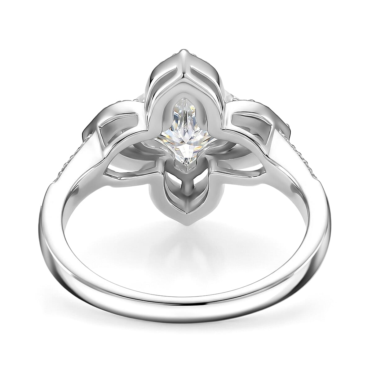 D'Joy Clover Cut Moissanite 3.10 ctw Royal Bloom Ring in Rhodium Over Sterling Silver (Size 11.0) image number 4