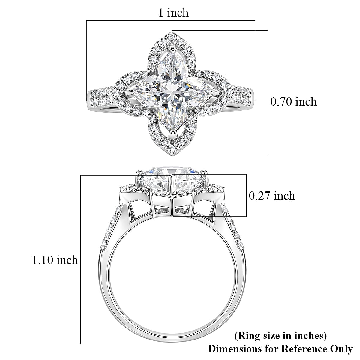 D'Joy Clover Cut Moissanite 3.10 ctw Royal Bloom Ring in Rhodium Over Sterling Silver (Size 11.0) image number 5