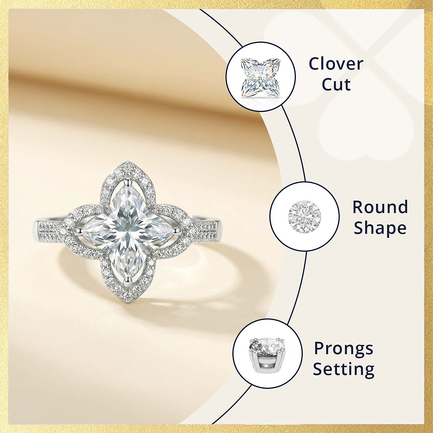 D'Joy Clover Cut Moissanite 3.10 ctw Royal Bloom Ring in Rhodium Over Sterling Silver (Size 6.0)