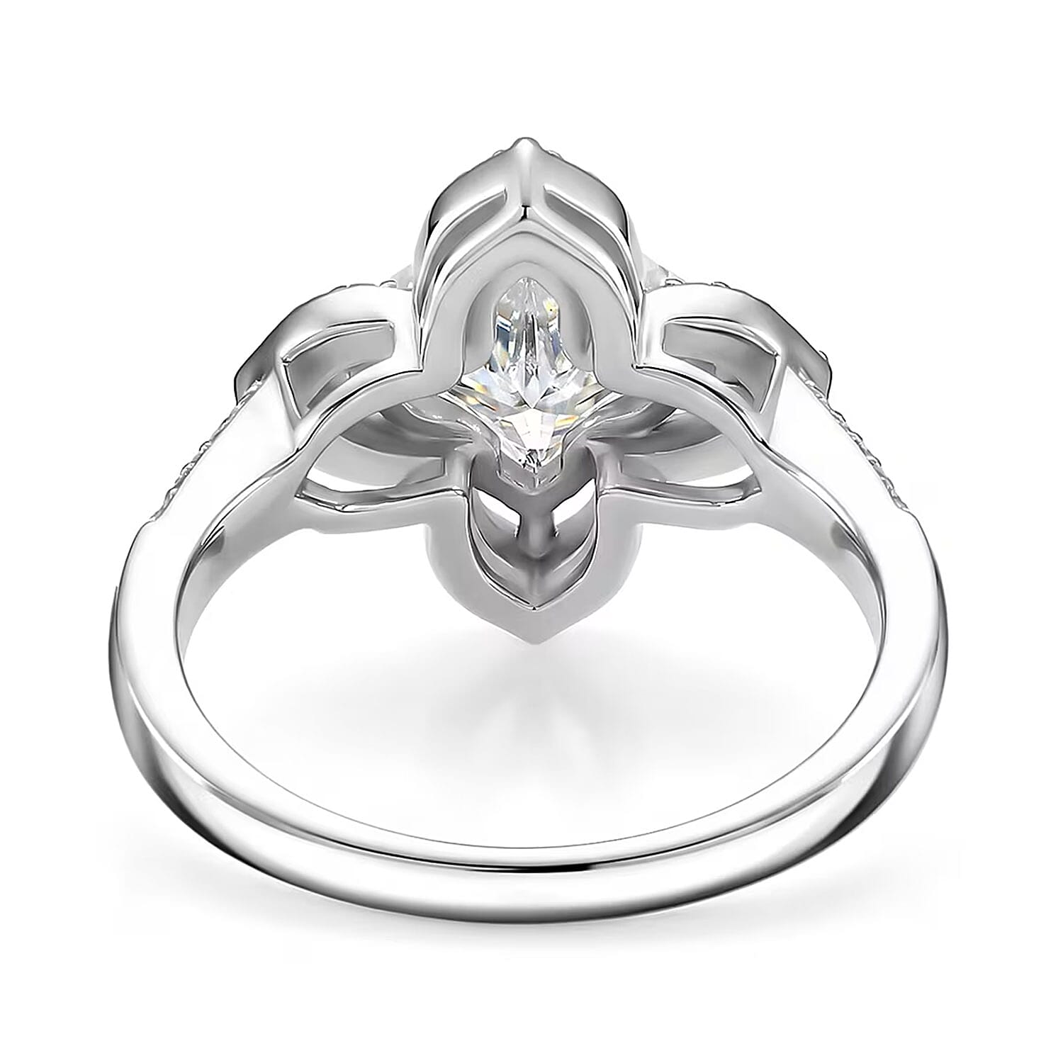 D'Joy Clover Cut Moissanite 3.10 ctw Royal Bloom Ring in Rhodium Over Sterling Silver (Size 6.0)