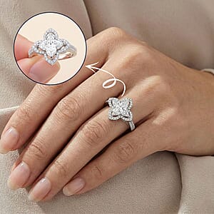 D'Joy Clover Cut Moissanite 3.10 ctw Royal Bloom Ring in Rhodium Over Sterling Silver (Size 7.0)