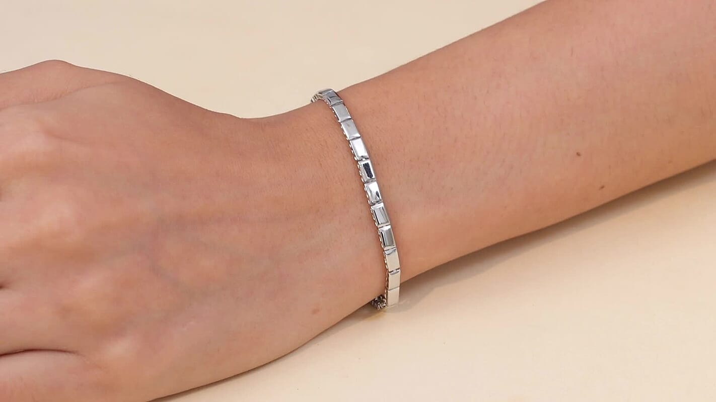 Bar Link Bracelet in 950 Palladium and 10K White Gold (7.25 In) 4.85 Grams