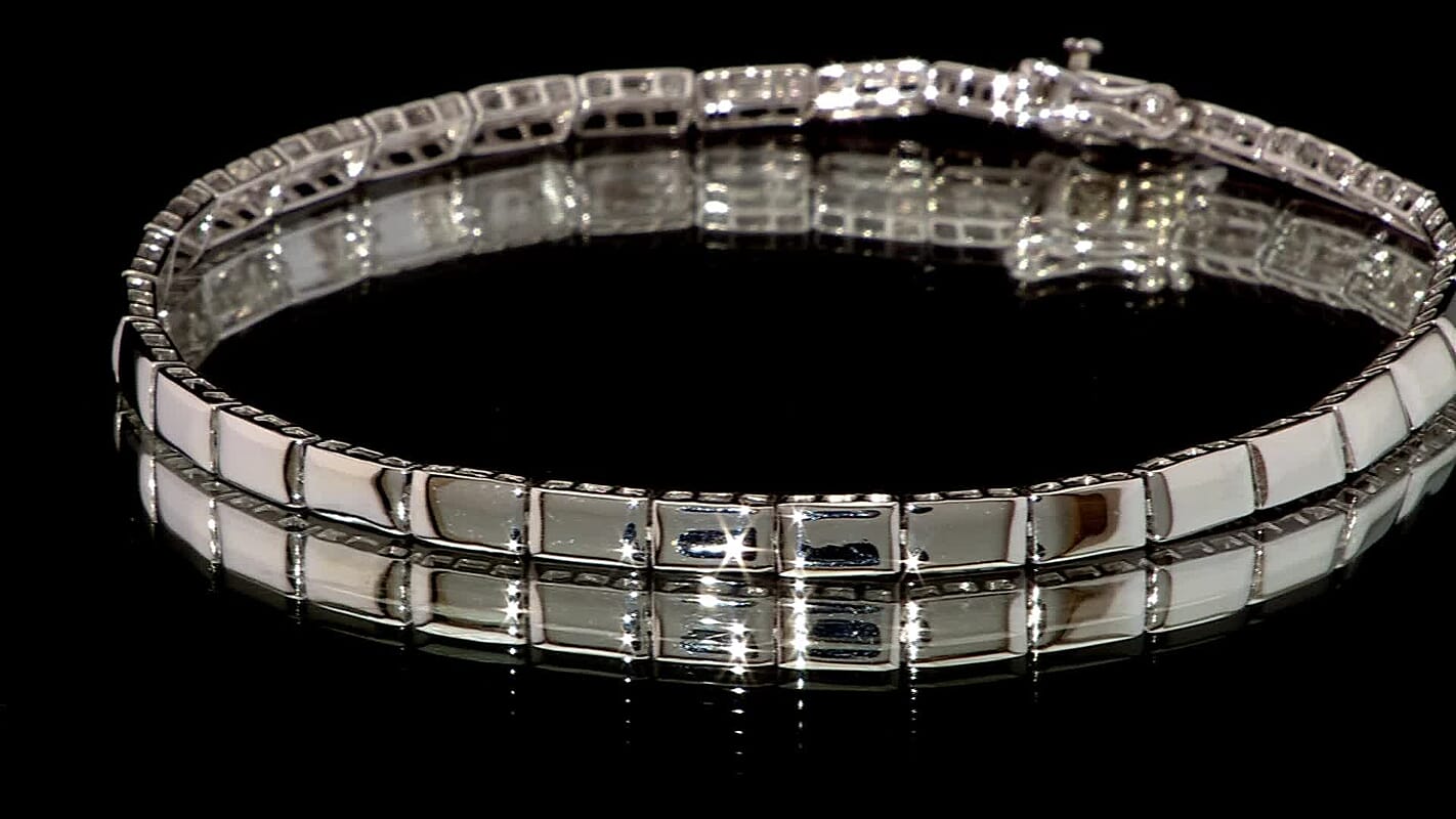 Bar Link Bracelet in 950 Palladium and 10K White Gold (7.25 In) 4.85 Grams