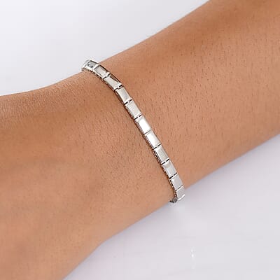 Bar Link Bracelet in 950 Palladium and 10K White Gold (7.25 In) 4.85 Grams