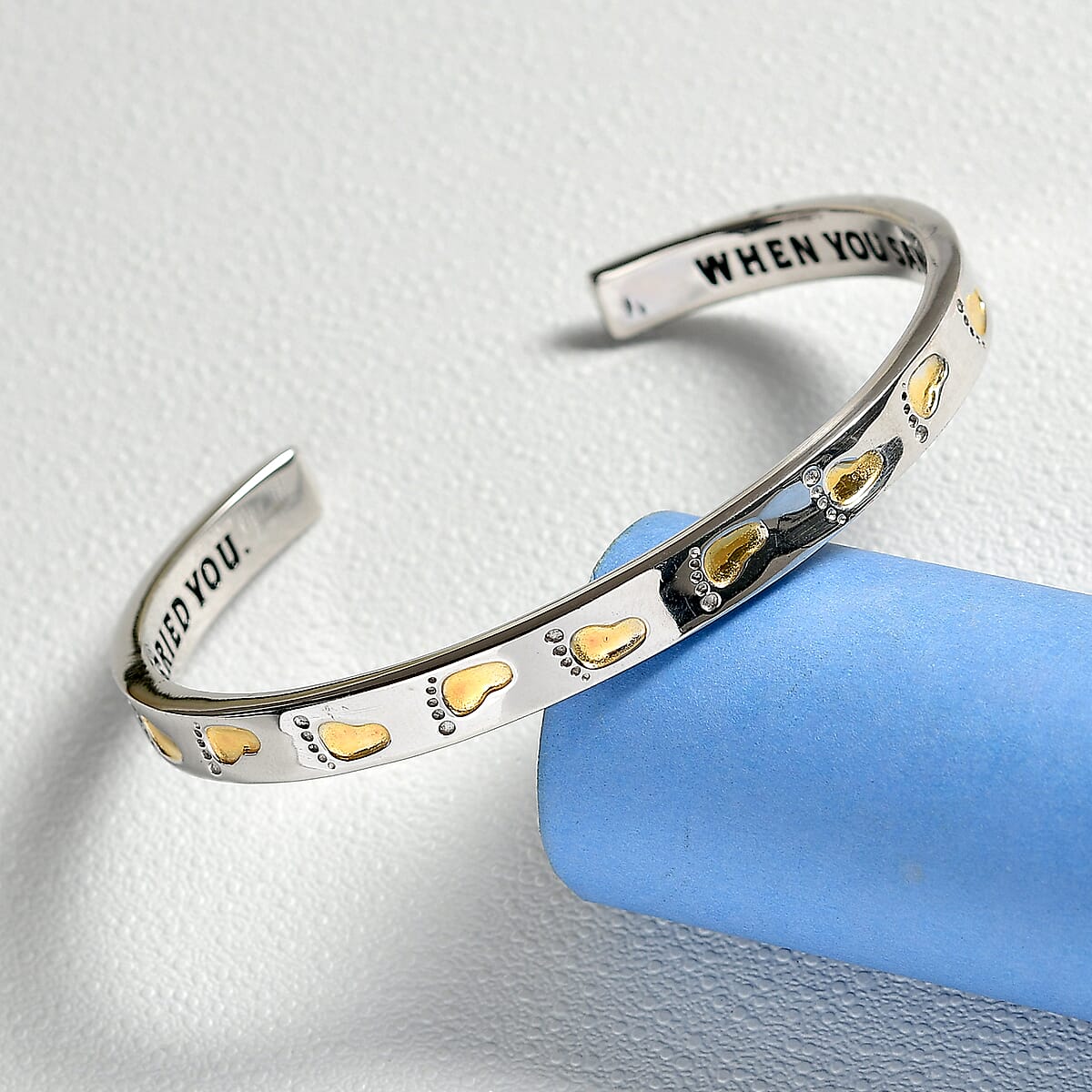 EverTrue Footsteps Cuff Bracelet in 18K YG Plated and Platinum Bond (6.50 In) image number 1