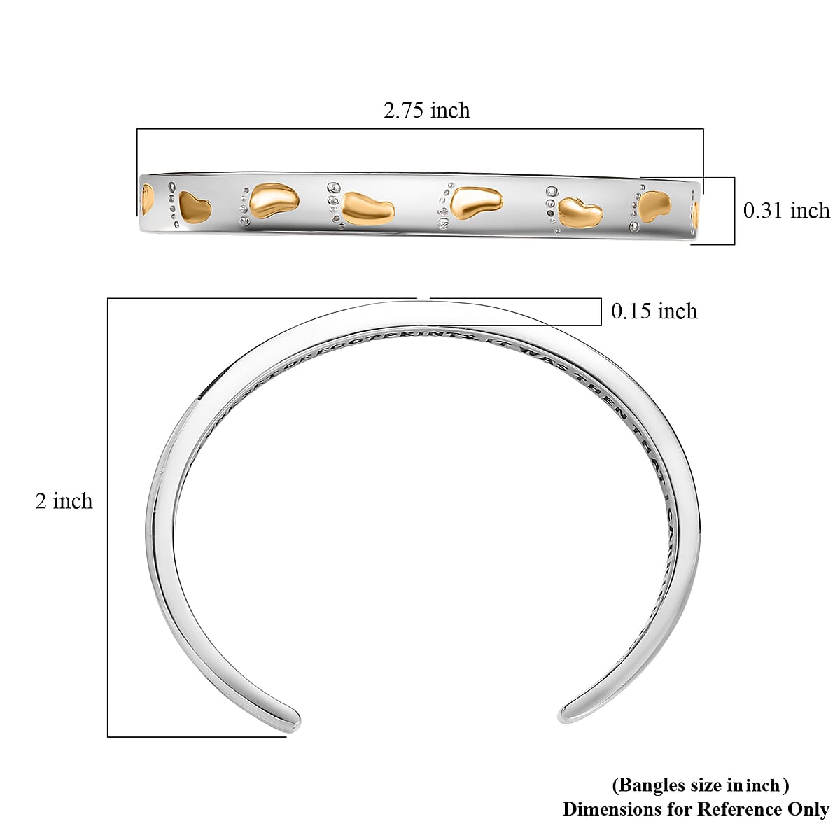 EverTrue Footsteps Cuff Bracelet in 18K YG Plated and Platinum Bond (6.50 In) image number 5