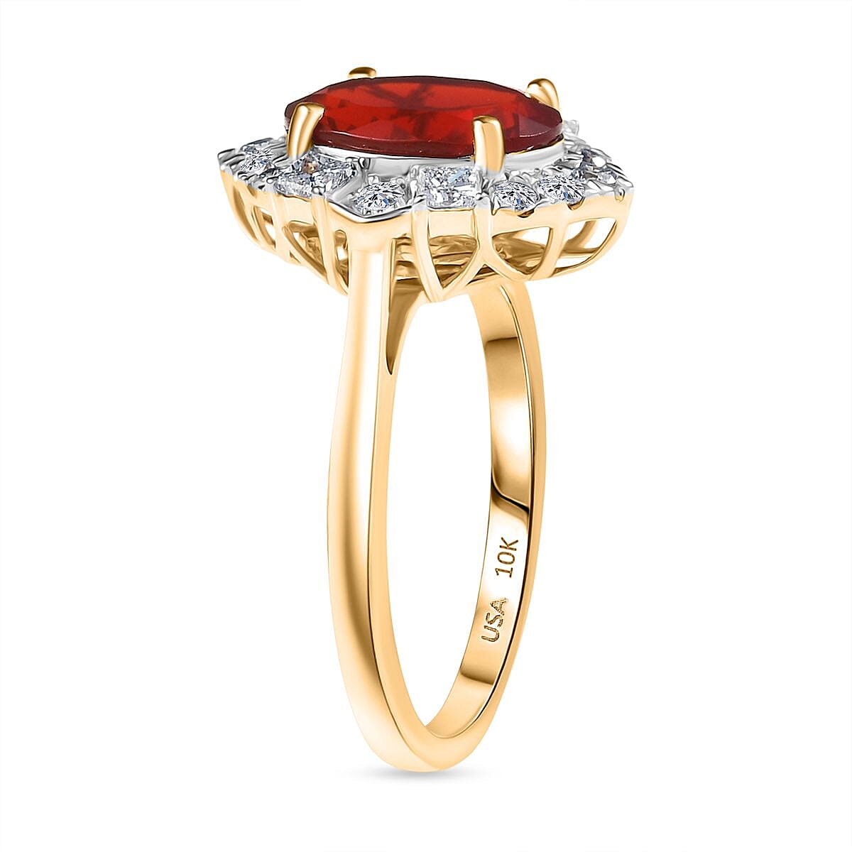 Host Pick 10K Certified and Appraised Yellow Gold AAA Salamanca Fire Opal, Luxuriant Lab Grown Diamond (G-H, SI) Ring (Size 6.0) 2.21 ctw image number 3