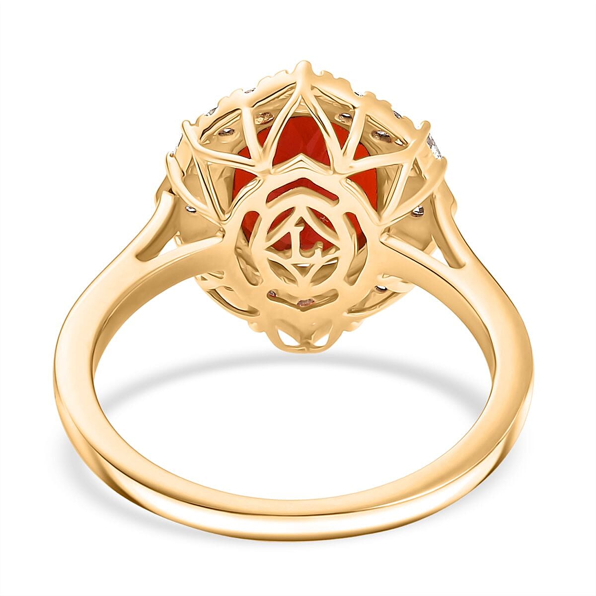 Host Pick 10K Yellow Gold AAAA Salamanca Fire Opal, Luxuriant Lab Grown Diamond (G-H, SI) Ring (Size 7.0) 2.21 ctw image number 4