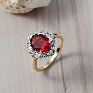 Host Pick 10K Yellow Gold AAAA Salamanca Fire Opal, Luxuriant Lab Grown Diamond (G-H, SI) Ring (Size 8.0) 2.21 ctw