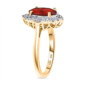 Host Pick 10K Yellow Gold AAAA Salamanca Fire Opal, Luxuriant Lab Grown Diamond (G-H, SI) Ring (Size 9.0) 2.21 ctw