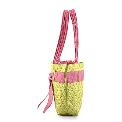 Vegas Closeout OK Green & Pink Polka Dot Quilted Shoulder Bag