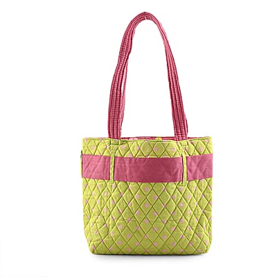Vegas Closeout OK Green & Pink Polka Dot Quilted Shoulder Bag