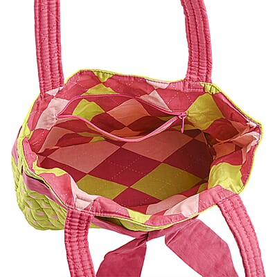 Vegas Closeout OK Green & Pink Polka Dot Quilted Shoulder Bag