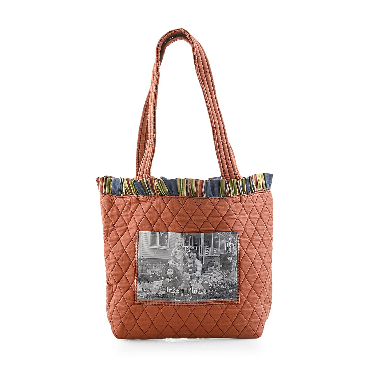 Vegas Closeout OK Burnt Orange Quilted Shoulder Bag with Photo Pocket image number 0