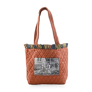 Vegas Closeout OK Burnt Orange Quilted Shoulder Bag with Photo Pocket