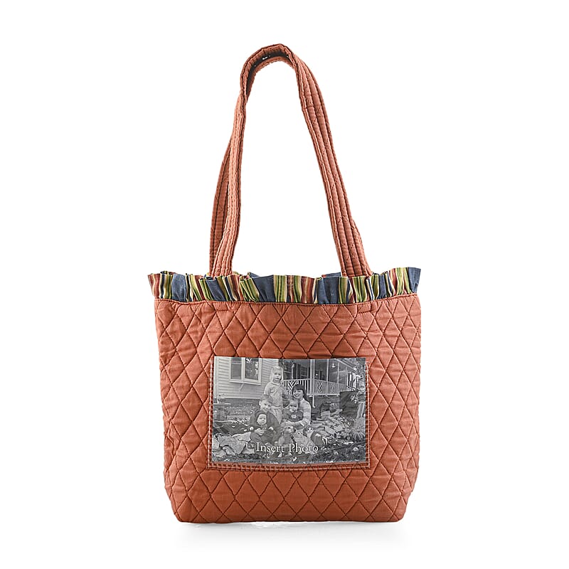 Vegas Closeout OK Burnt Orange Quilted Shoulder Bag with Photo Pocket (10x13x4)