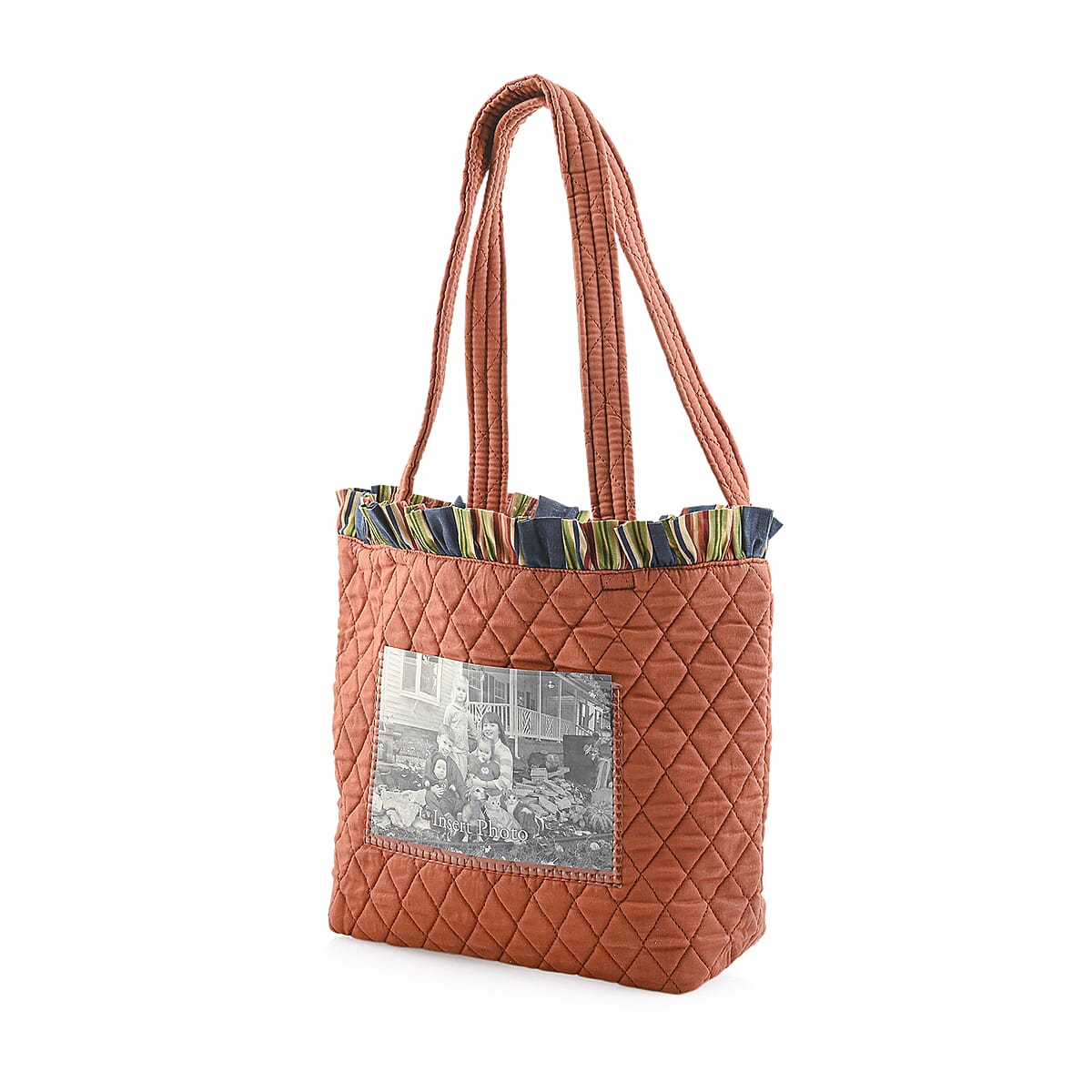 Vegas Closeout OK Burnt Orange Quilted Shoulder Bag with Photo Pocket image number 2