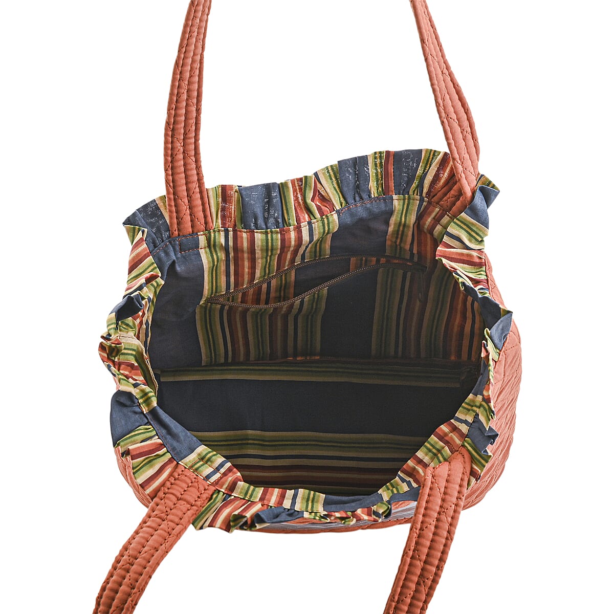 Vegas Closeout OK Burnt Orange Quilted Shoulder Bag with Photo Pocket image number 5