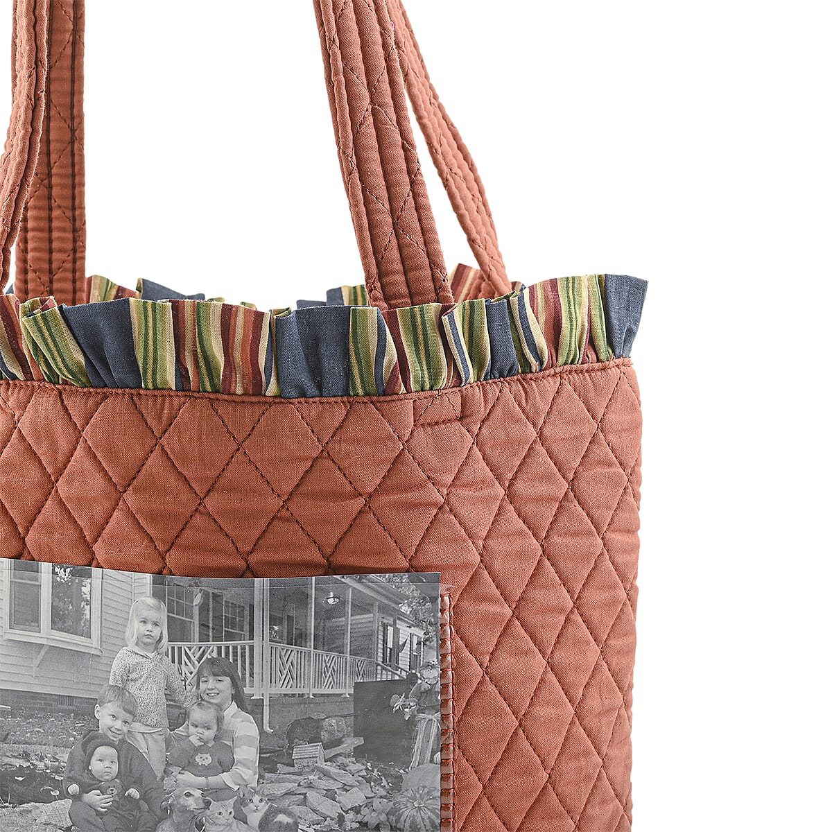 Vegas Closeout OK Burnt Orange Quilted Shoulder Bag with Photo Pocket image number 6