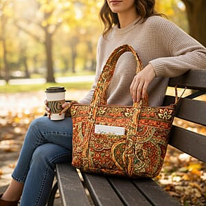 Vegas Closeout OK Green & Multi Color Paisley Quilted Shoulder Bag