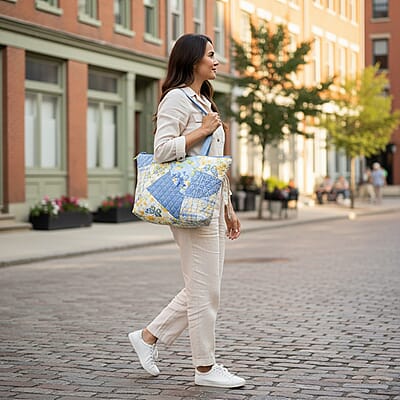 Vegas Closeout OK Blue & Yellow Floral Quilted Shoulder Bag