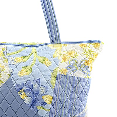 Vegas Closeout OK Blue & Yellow Floral Quilted Shoulder Bag
