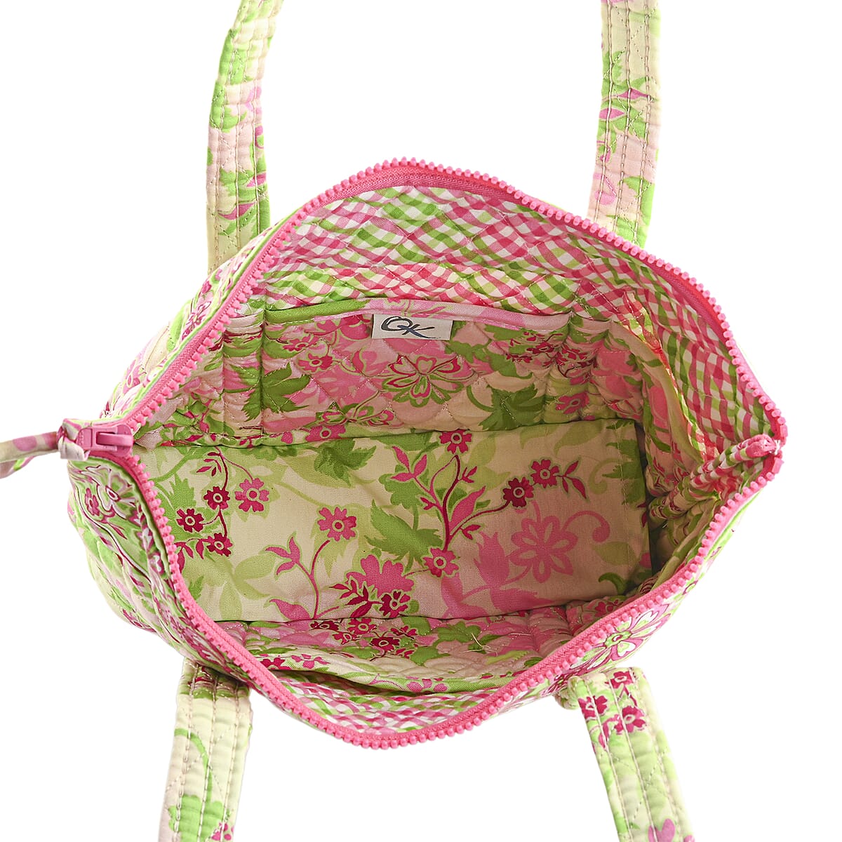 Vegas Closeout OK Pink & Green Floral Quilted Shoulder Bag  image number 5