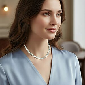 EverTrue Sesame Jasper Fancy Beaded Necklace in Stainless Steel 265.00 ctw (18 Inches)