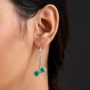 D'Joy Emeraldine Triplet Quartz and White Zircon 5.28 ctw Fancy Earrings in Rhodium Over Sterling Silver (5.53 g)