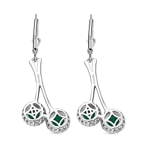 D'Joy Emeraldine Triplet Quartz and White Zircon 5.28 ctw Fancy Earrings in Rhodium Over Sterling Silver (5.53 g)