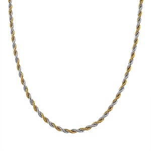 Rope Chain Necklace in ION Plated YG and Stainless Steel 20-22 Inches