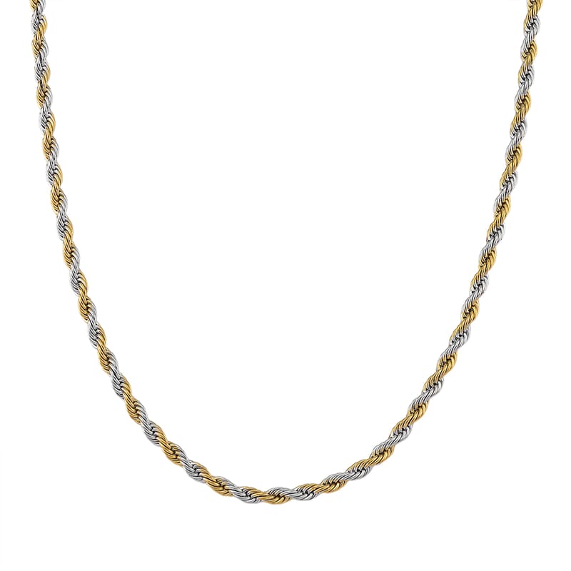 Rope Chain Necklace in ION Plated YG and Stainless Steel 20-22 Inches