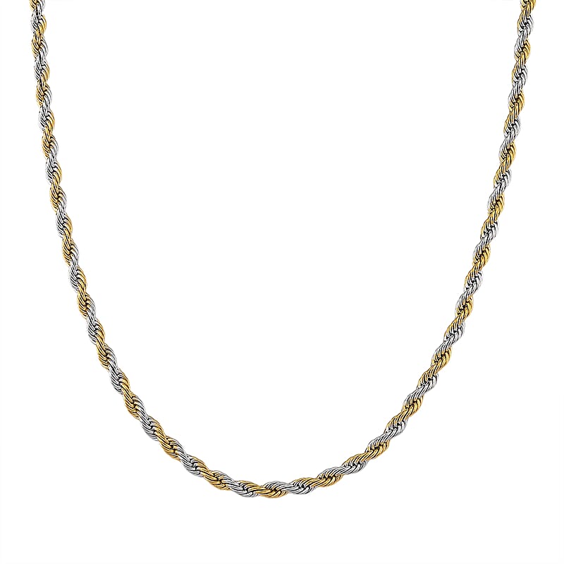 Rope Chain Necklace in ION Plated YG and Stainless Steel 20-22 Inches