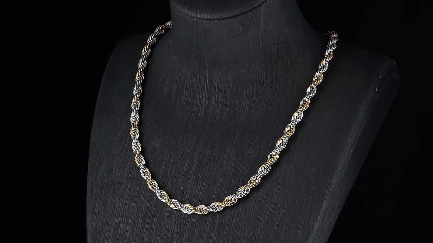 Rope Chain Necklace in ION Plated YG and Stainless Steel 20-22 Inches