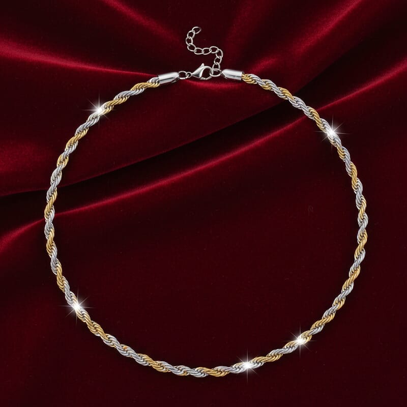 Rope Chain Necklace in ION Plated YG and Stainless Steel 20-22 Inches