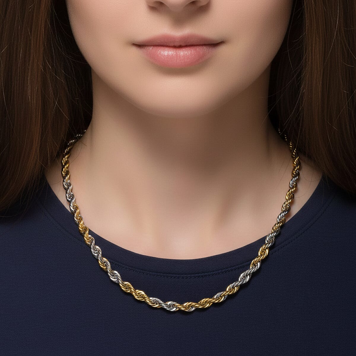 Rope Chain Necklace in ION Plated YG and Stainless Steel 20-22 Inches image number 2