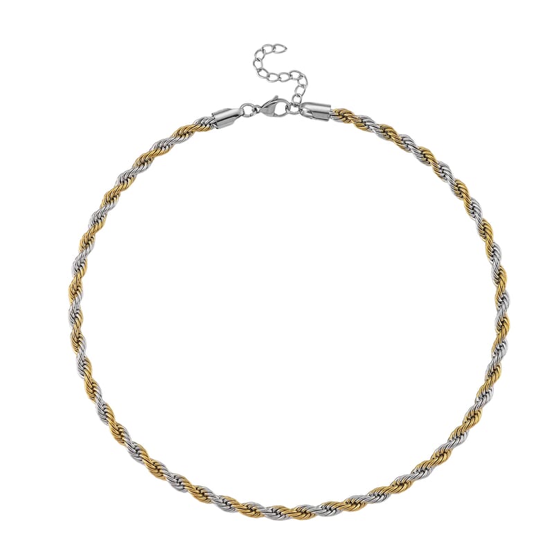 Rope Chain Necklace in ION Plated YG and Stainless Steel 20-22 Inches