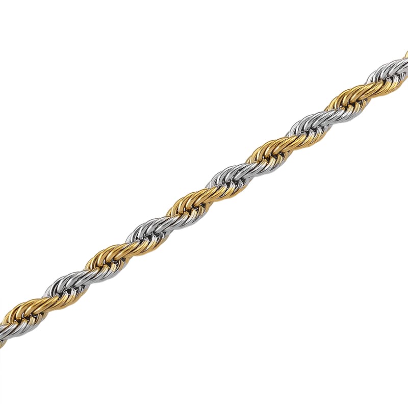 Rope Chain Necklace in ION Plated YG and Stainless Steel 20-22 Inches