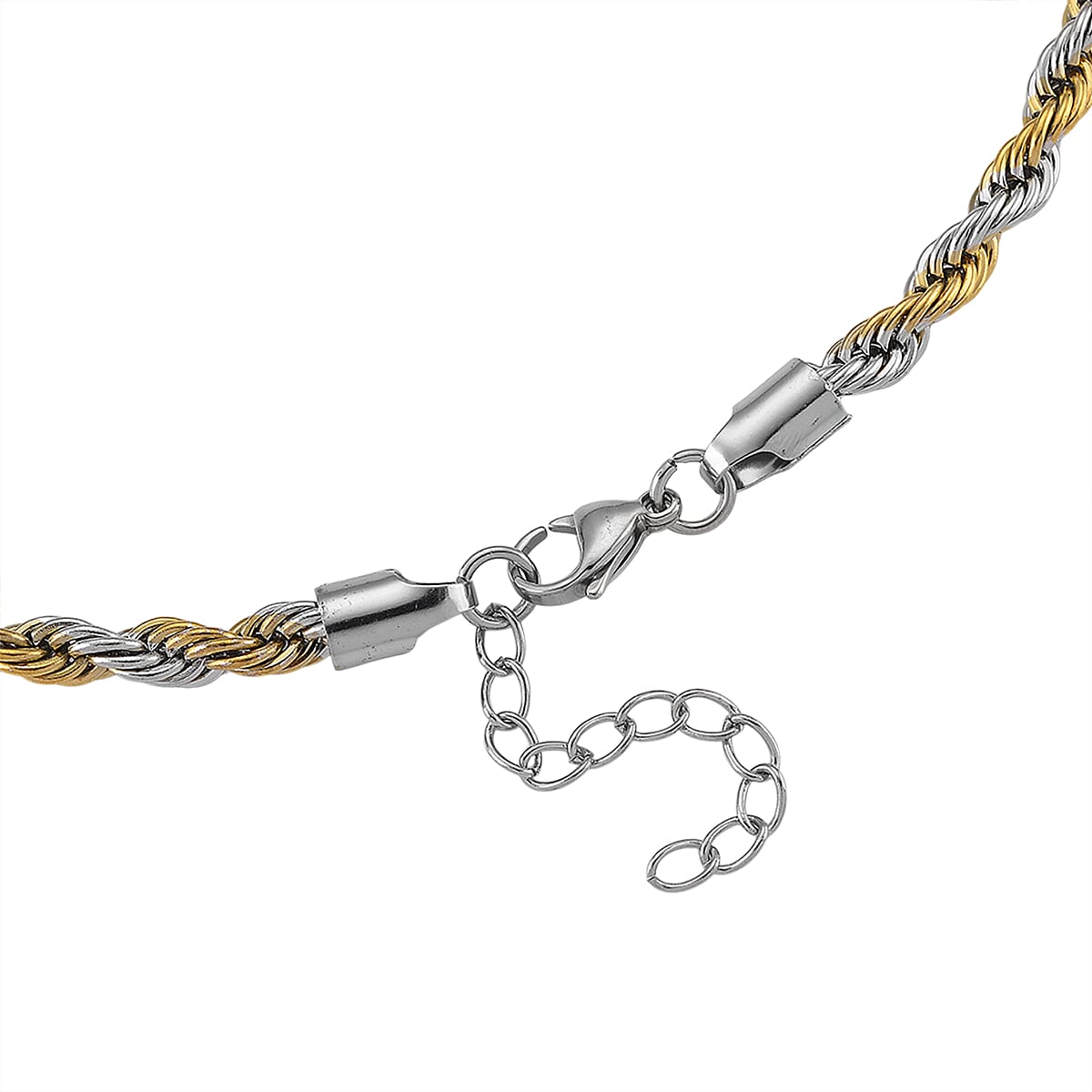 Rope Chain Necklace in ION Plated YG and Stainless Steel 20-22 Inches image number 5
