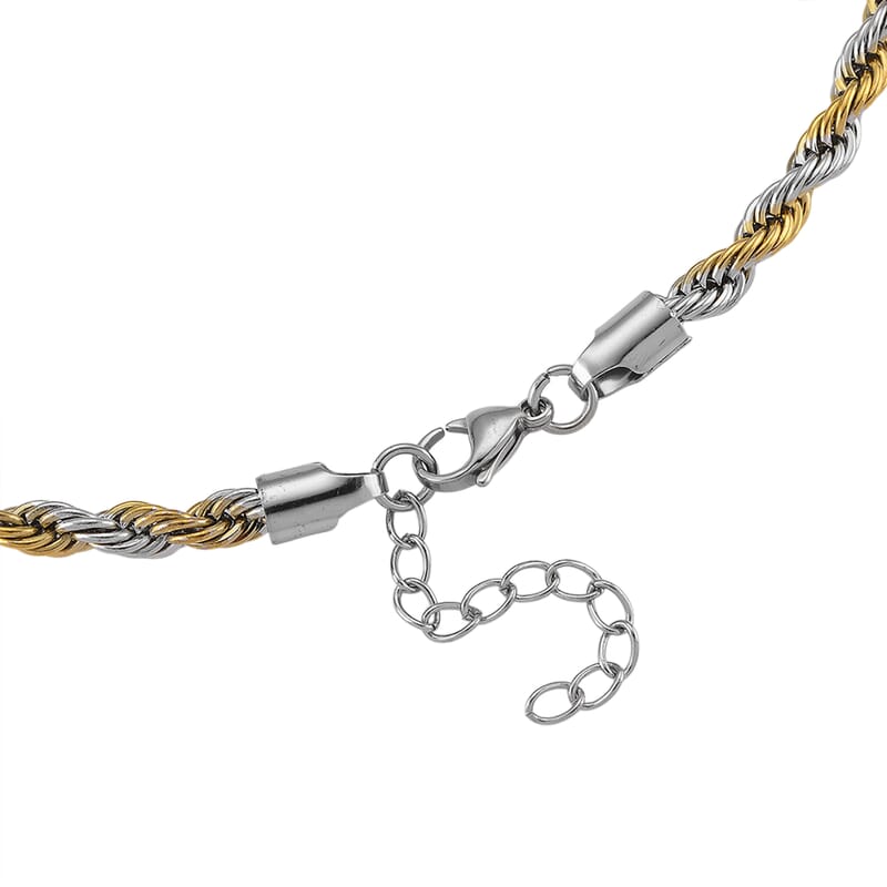 Rope Chain Necklace in ION Plated YG and Stainless Steel 20-22 Inches