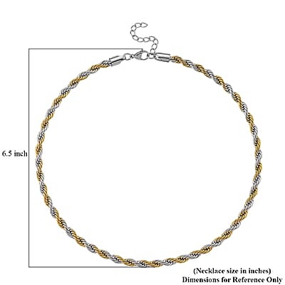 Rope Chain Necklace in ION Plated YG and Stainless Steel 20-22 Inches