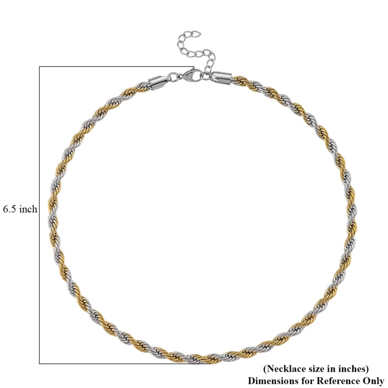 Rope Chain Necklace in ION Plated YG and Stainless Steel 20-22 Inches