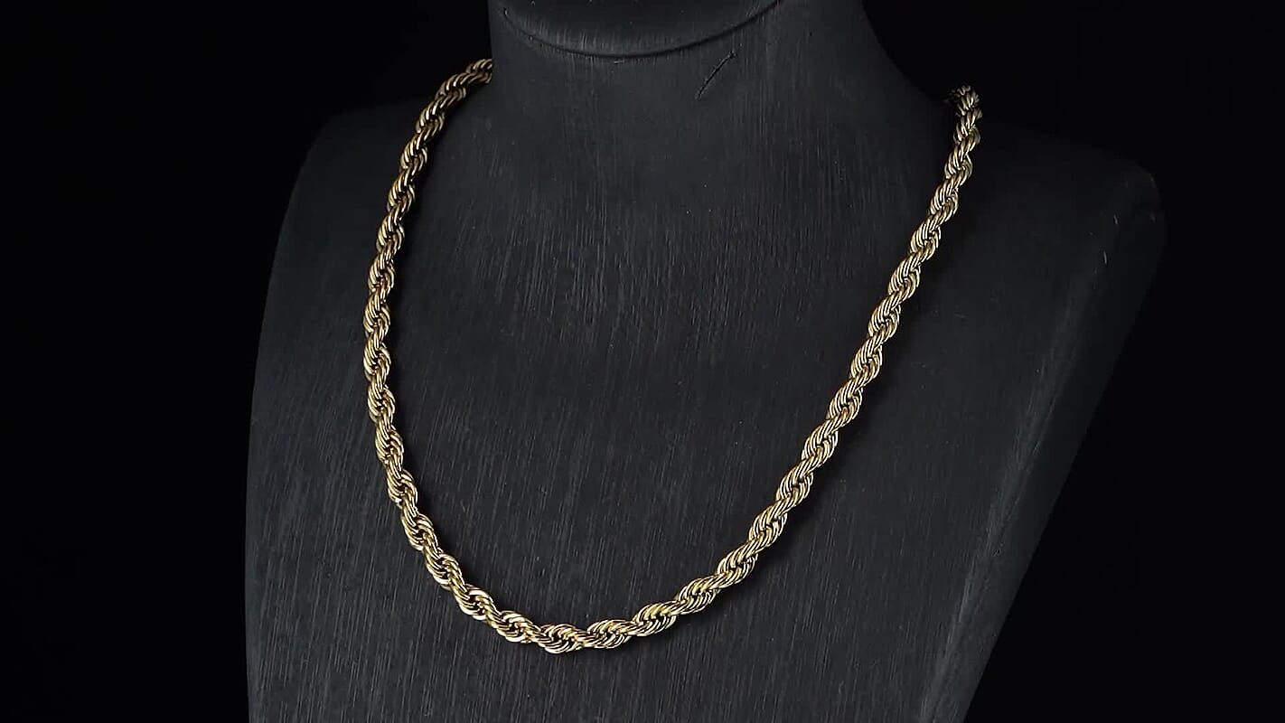 Rope Chain Necklace in ION Plated YG Stainless Steel 20-22 Inches