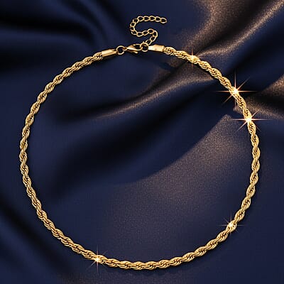 Rope Chain Necklace in ION Plated YG Stainless Steel 20-22 Inches