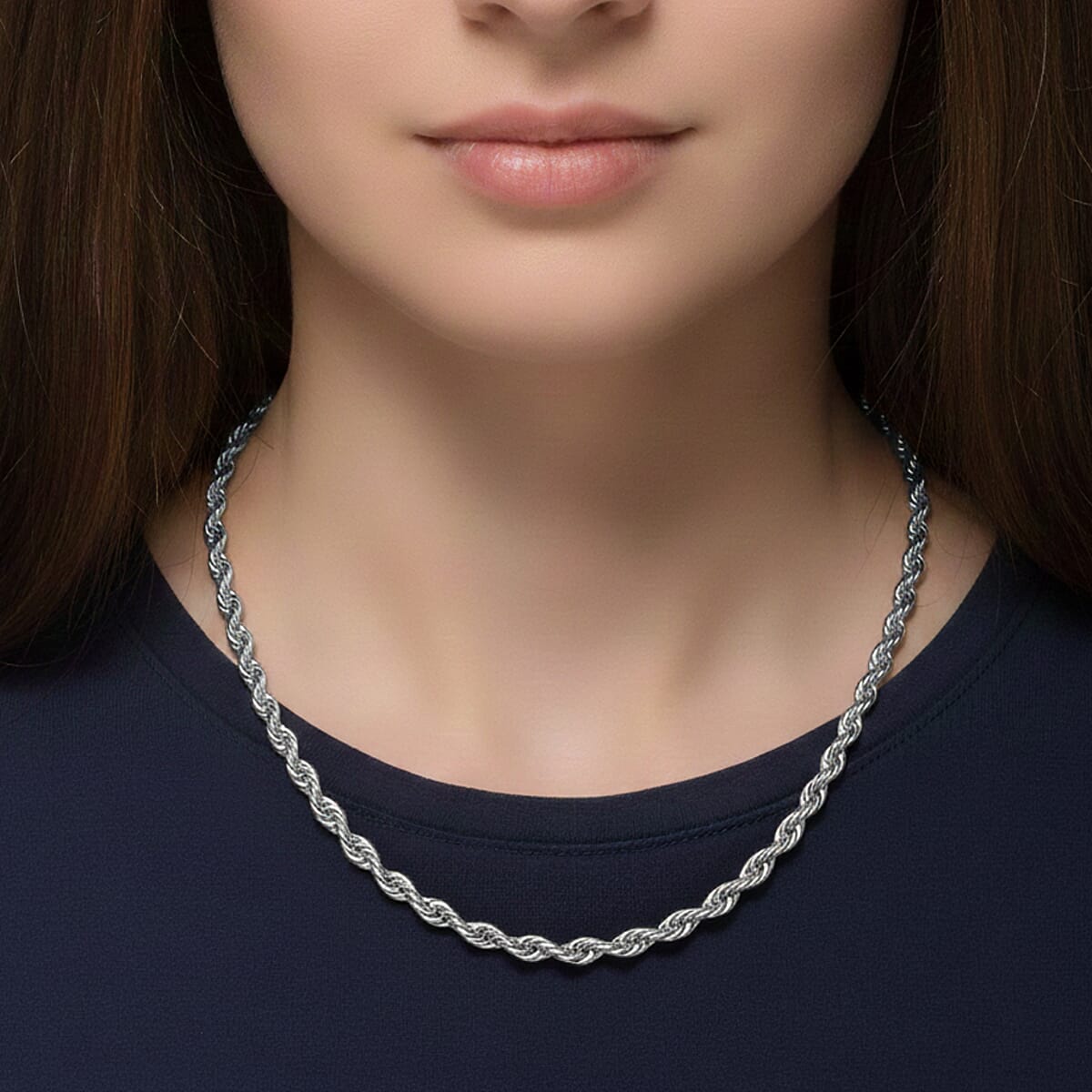 Rope Chain Necklace in Stainless Steel 20-22 Inches image number 2