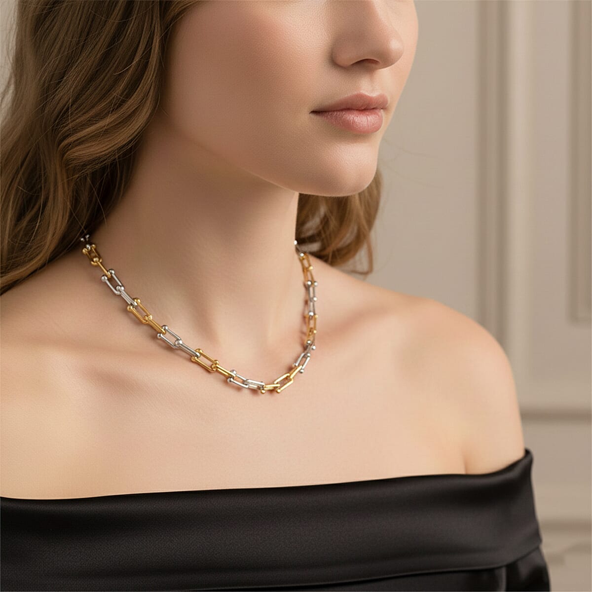 U-Link Chain Necklace in ION Plated YG and Stainless Steel 20-22 Inches image number 2