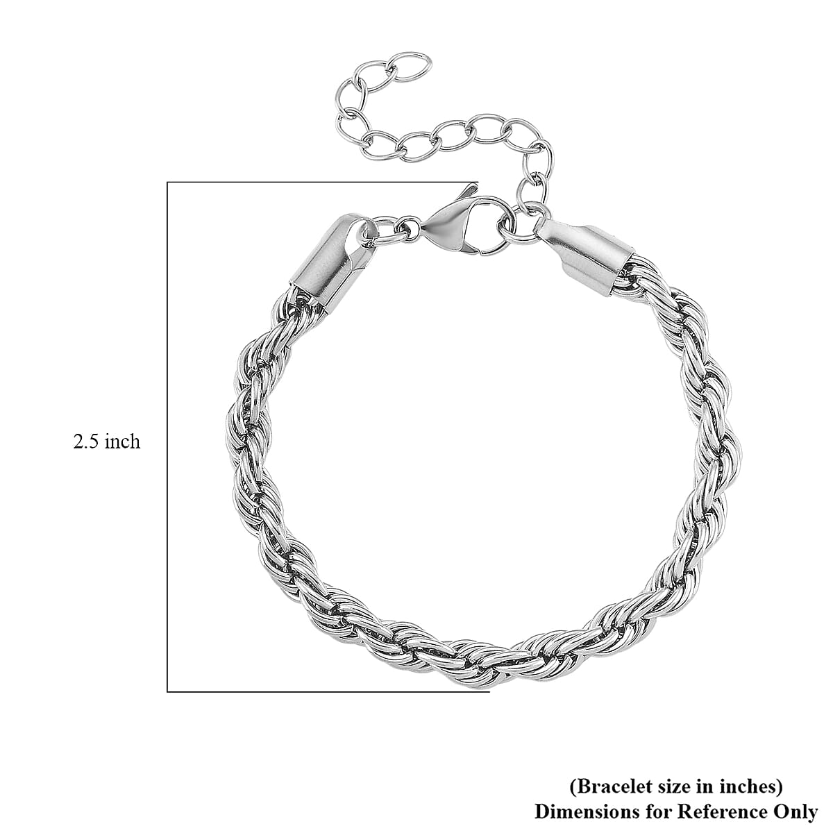 Rope Chain Bracelet in Stainless Steel (7-9In) image number 5