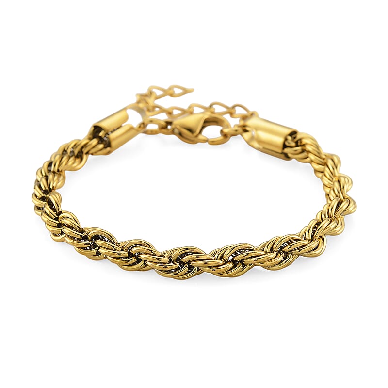Mega Saving Rope Chain Bracelet in ION Plated YG Stainless Steel (7-9In)