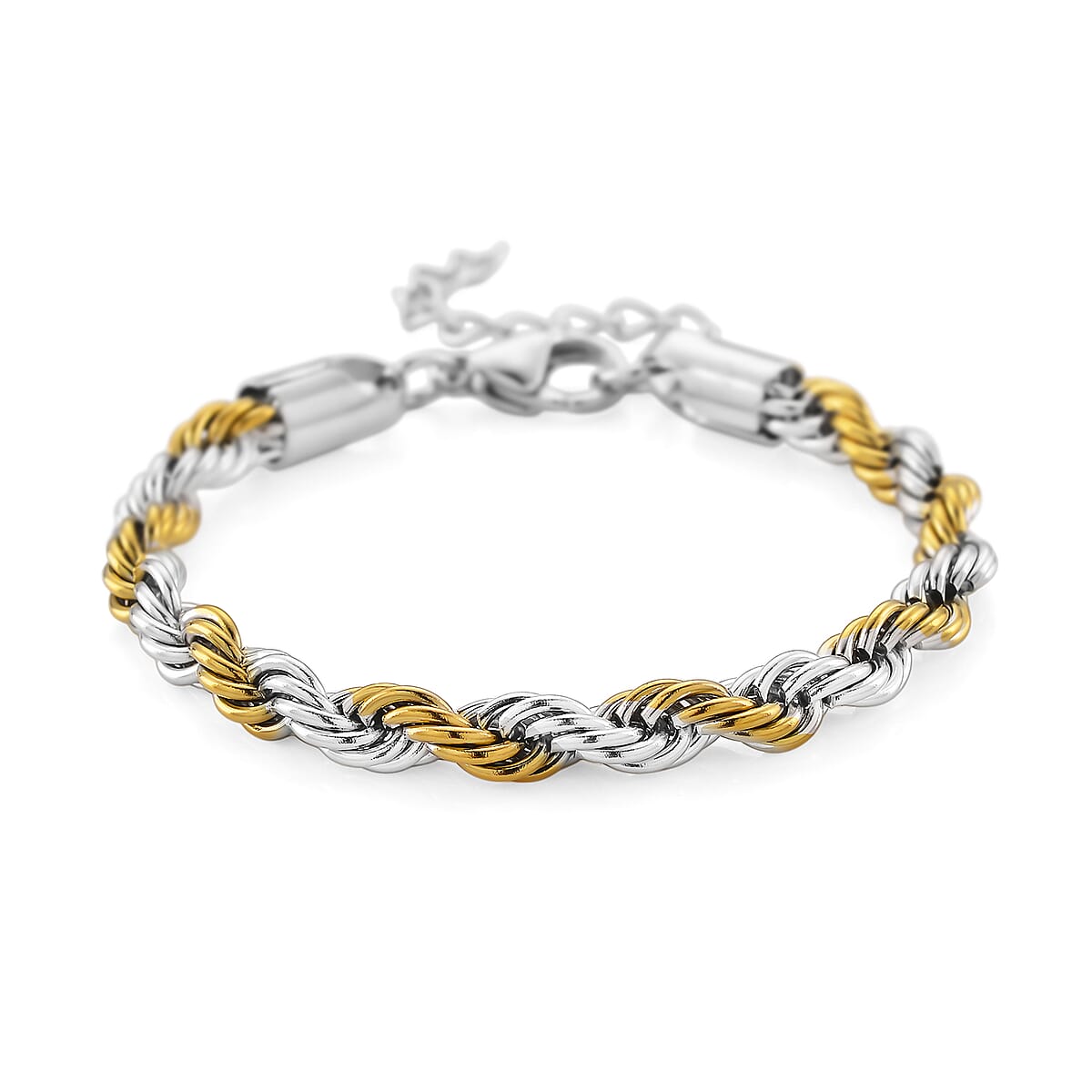 Rope Chain Bracelet in ION Plated YG and Stainless Steel (7-9In) image number 0