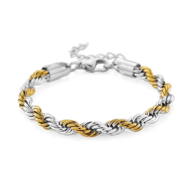Rope Chain Bracelet in ION Plated YG and Stainless Steel (7-9In)